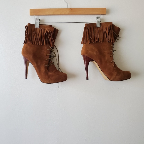 Nine West Shoes - Nine West Camel Tan Moccasin Platform Fringe Boots